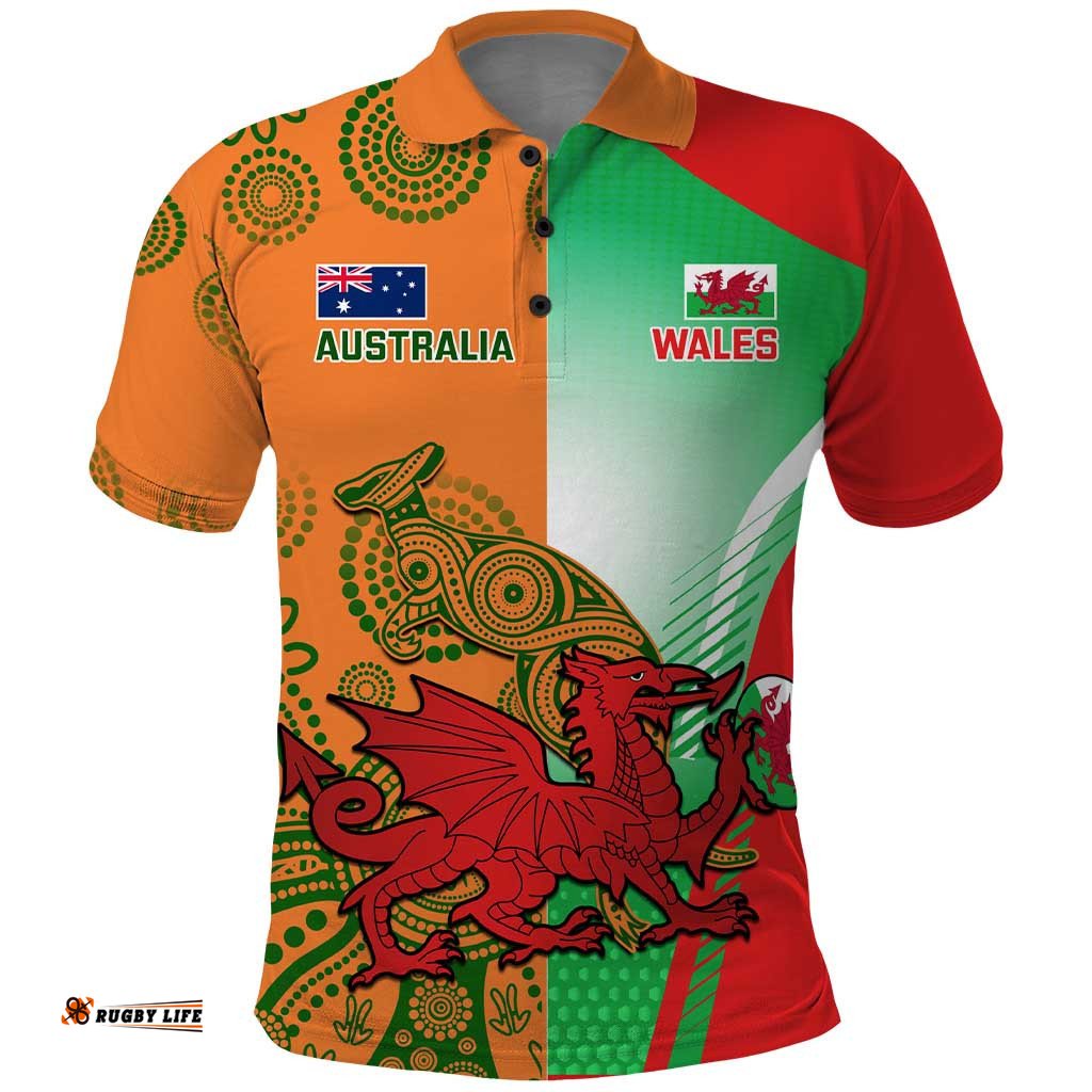 Custom Australia And Wales Rugby Polo Shirt Wallabies Welsh Mascots Dynamic Version