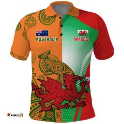 Custom Australia And Wales Rugby Polo Shirt Wallabies Welsh Mascots Dynamic Version