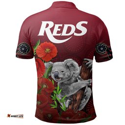 Queensland Reds Rugby Polo Shirt Poppy Koala Anzac Day