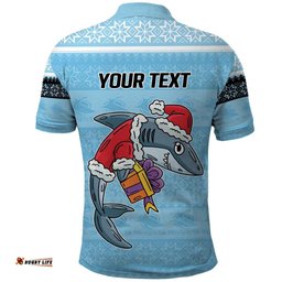 NRL Cronulla-Sutherland Christmas Personalised Polo Shirt with Sharkies Santa