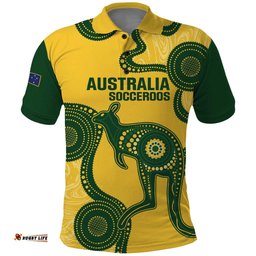 Custom Australia Soccer Polo Shirt Go Socceroos Kangaroo With Indigenous Art