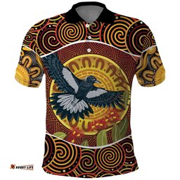 Aboriginal Magpies Dots Art Polo Shirt Native Australian Animals