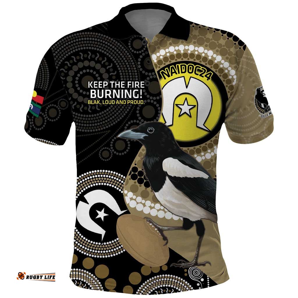 Custom AFL Collingwood NAIDOC Week Polo Shirt Keep The Fire Burning Indigenous Art