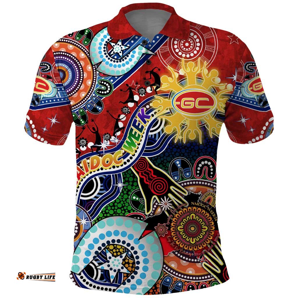 Custom NAIDOC Week 2024 Gold Coast Suns Polo Shirt Australia Aboriginal Dot Painting