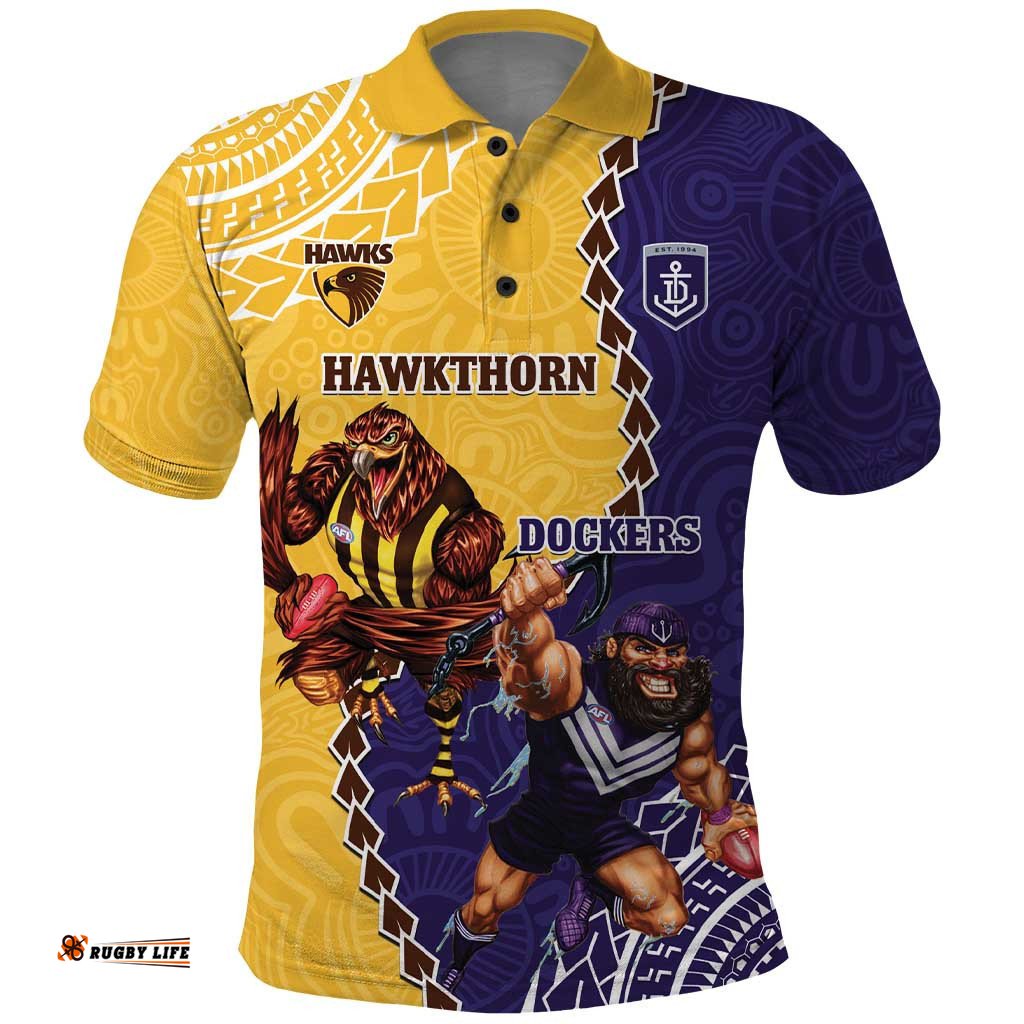 Custom Dockers And Hawks Football Polo Shirt Aboriginal Mix Polynesian Pattern