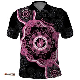 Personalised Australia Breast Cancer Polo Shirt Brave Strong Aboriginal Art