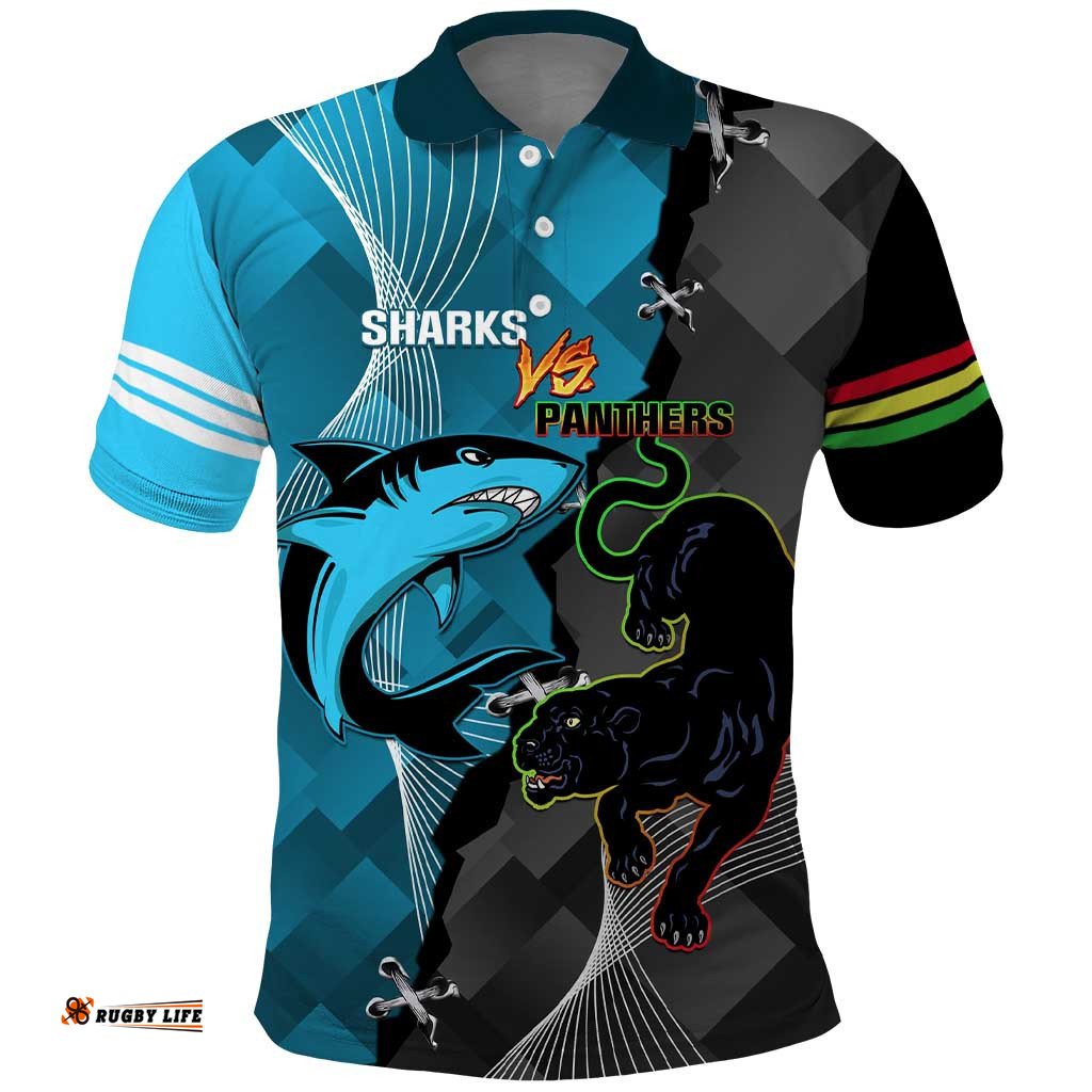 Custom NRL Panthers And Sharks Rugby 2024 Polo Shirt Go Champions Dynamic Version