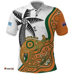 Custom Fiji And Australia Rugby Polo Shirt Fijian Palm Tree Mix Aussie Kangaroo