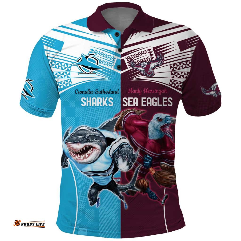 Custom Sea Eagles And Sharks Rugby Polo Shirt Sporty Style