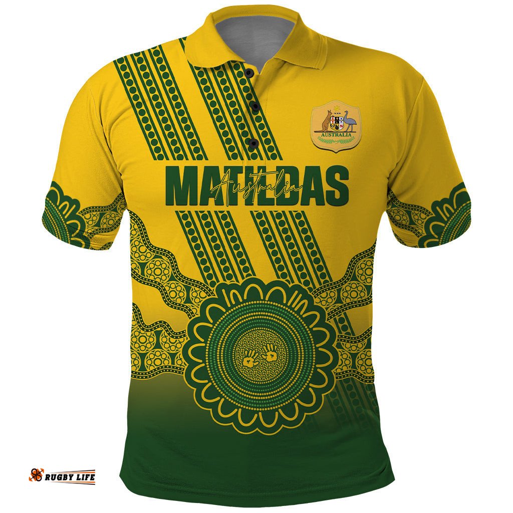 Custom Australia Matildas Polo Shirt Aussie Aboriginal Gold Version