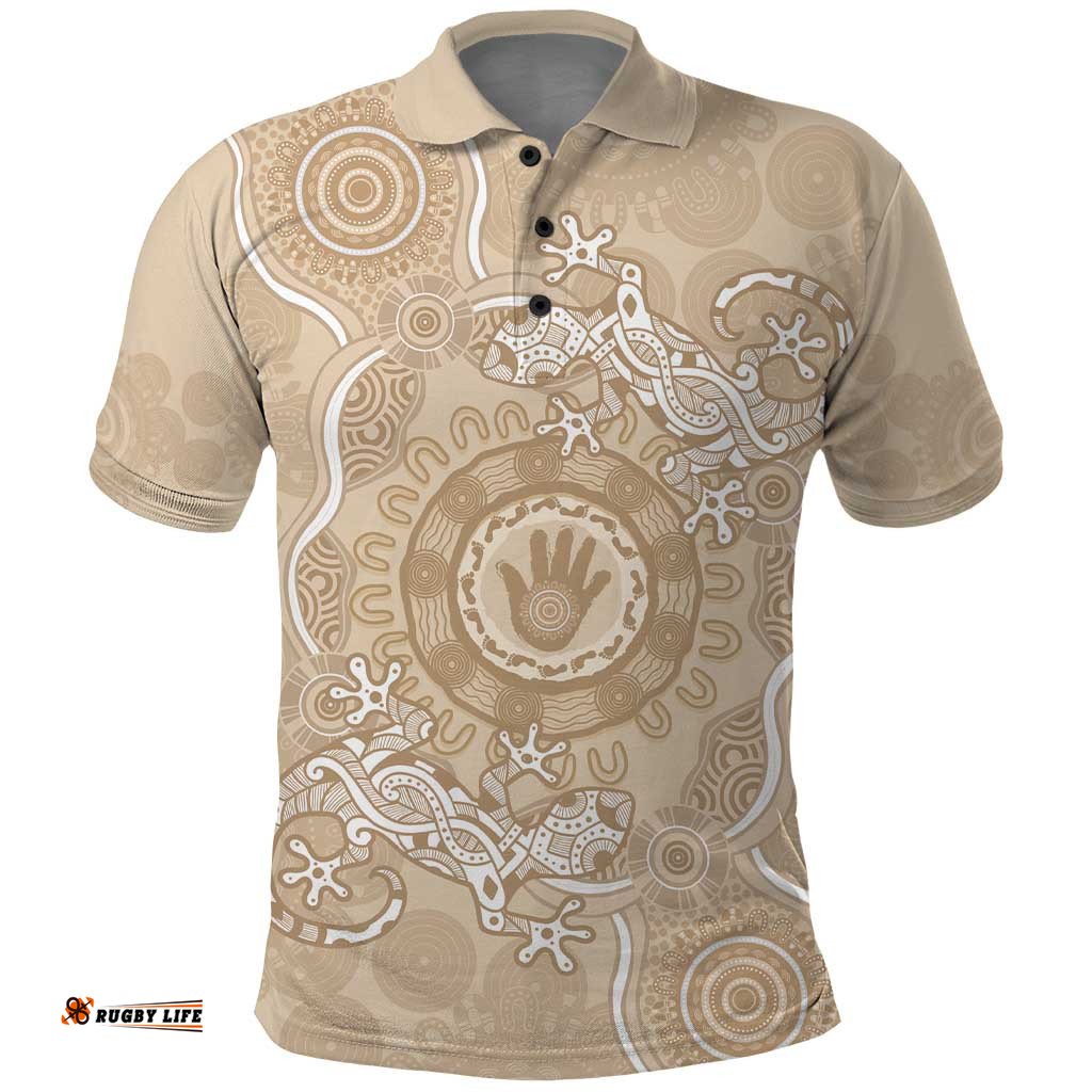 Beige Australia Lizard With Aboriginal Art Polo Shirt