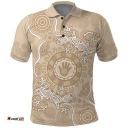 Beige Australia Lizard With Aboriginal Art Polo Shirt