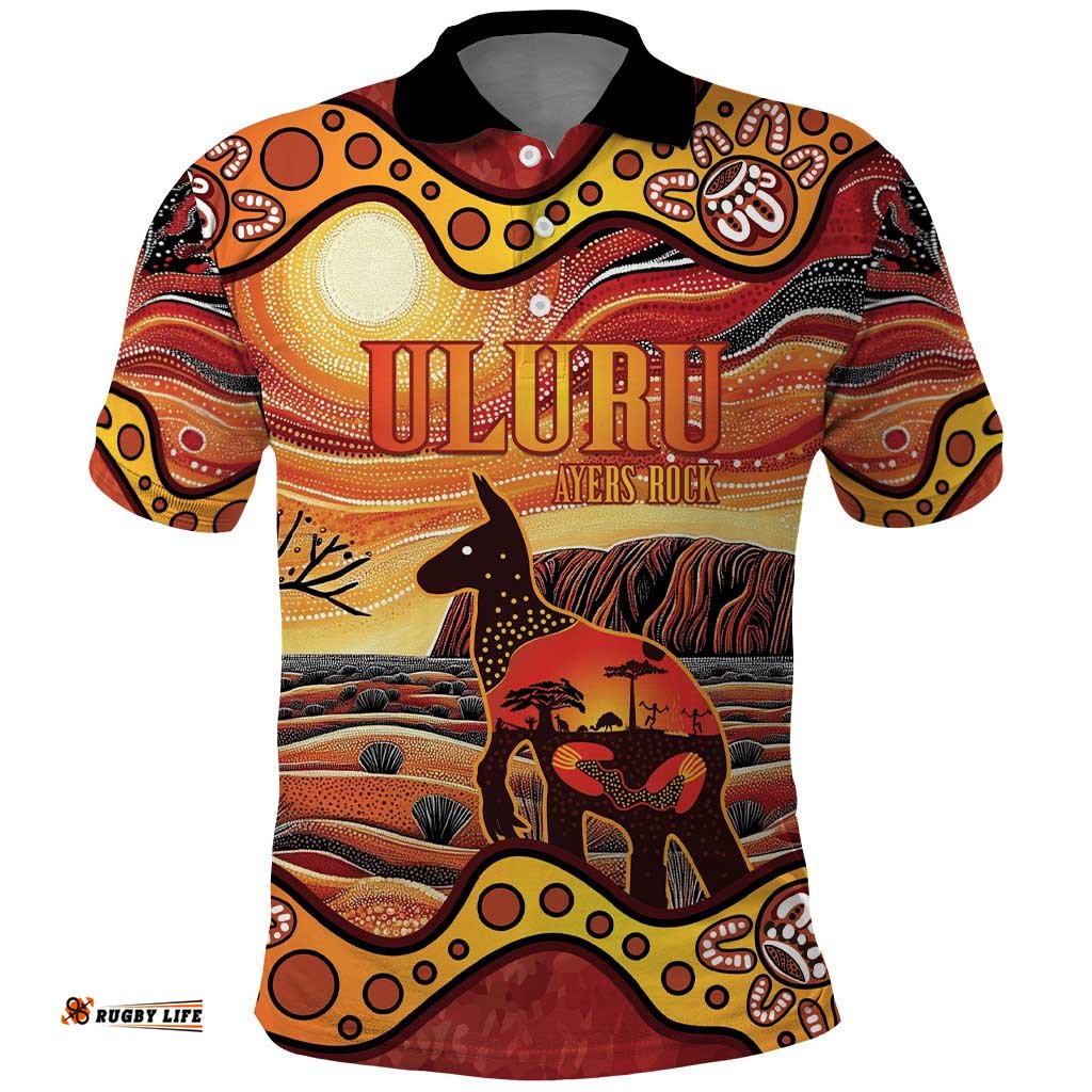 Northern Territory Uluru Polo Shirt Ayers Rock Kangaroo Aboriginal Art