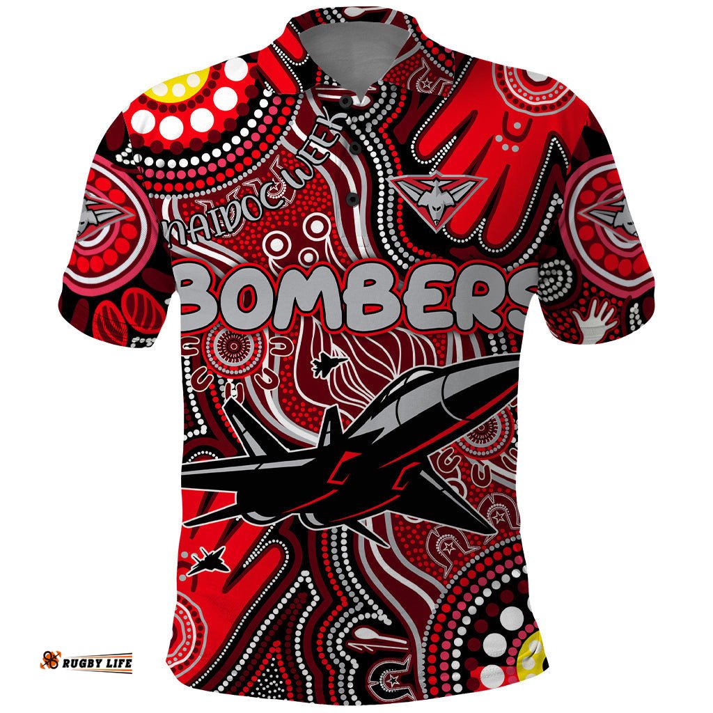 Personalised NAIDOC Week 2024 Essendon Bombers Polo Shirt Australian Aboriginal Hand Painting