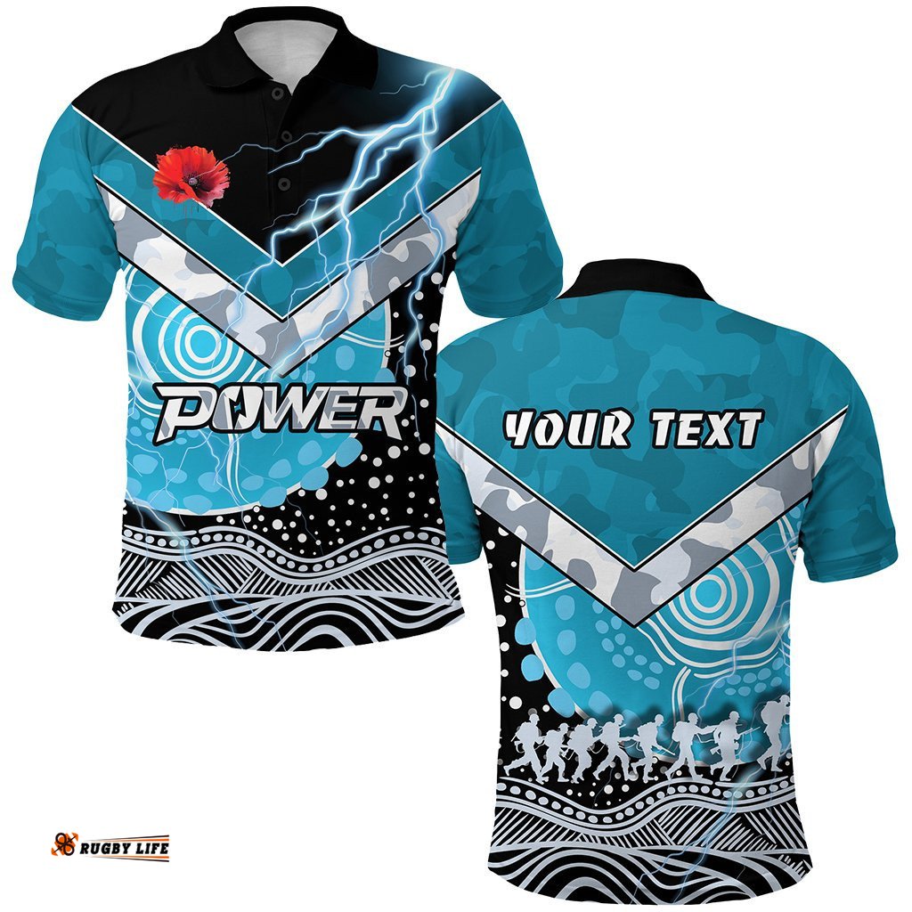 Custom Personalised Power Anzac Day Polo Shirt Port Adelaide Lighting