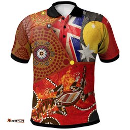 Polo Shirt, Aboriginal Dot Patterns & Flags , Crocodile