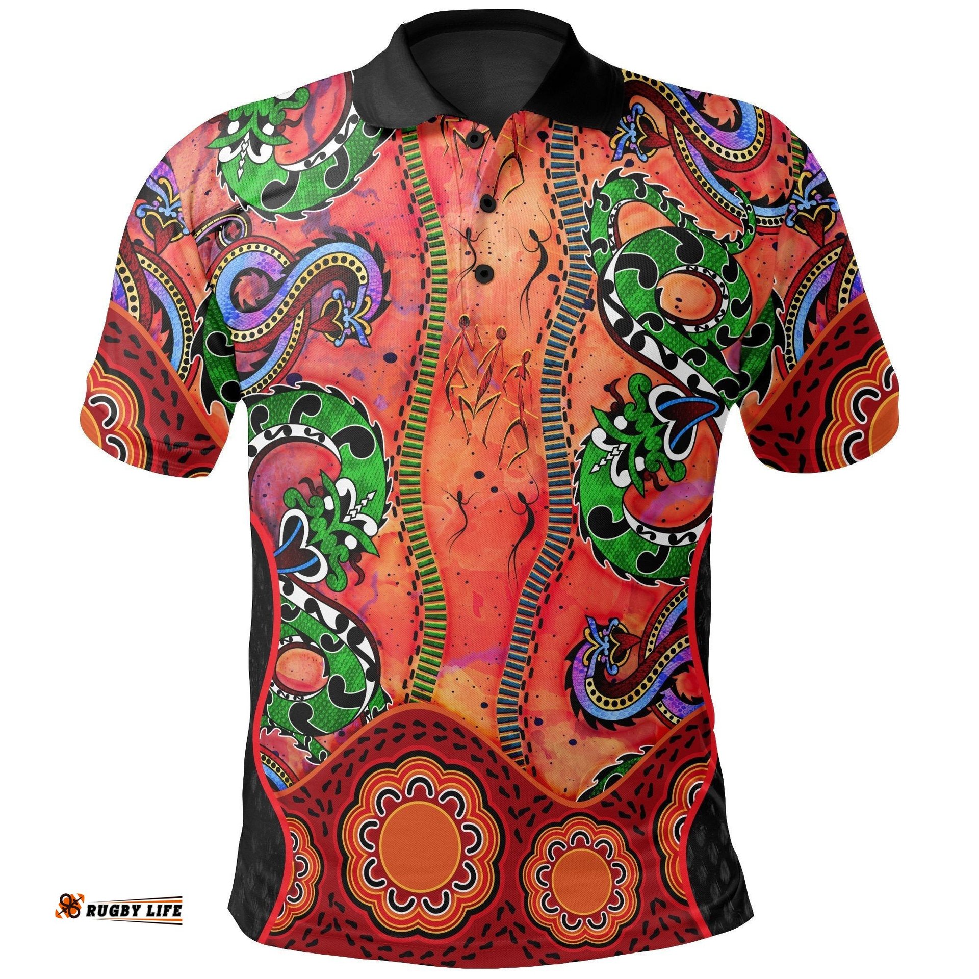 Aboriginal Polo - Aussie Indigenous Patterns Orange