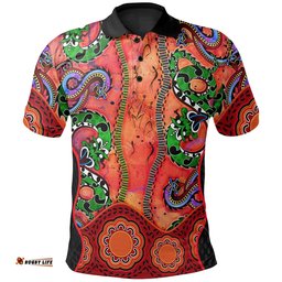 Aboriginal Polo - Aussie Indigenous Patterns Orange