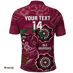 Custom Queensland Maroons Rugby Polo Shirt 2024 Koala Mix Aboriginal Art