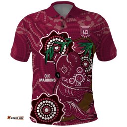 Custom Queensland Maroons Rugby Polo Shirt 2024 Koala Mix Aboriginal Art