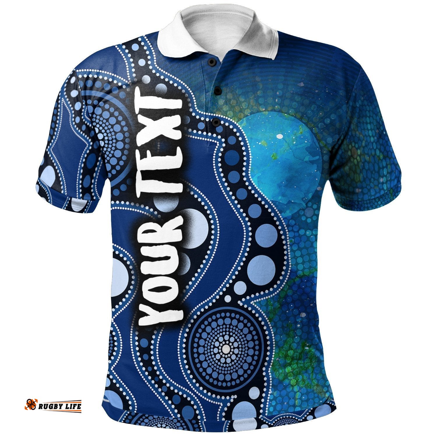 Custom Text Aborignal Polo - Australia Indigenous Flag Circle Dot Painting Art Blue