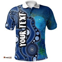 Custom Text Aborignal Polo - Australia Indigenous Flag Circle Dot Painting Art Blue