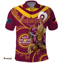 Custom NRL Broncos NAIDOC Week Polo Shirt Keep The Fire Burning Indigenous Art