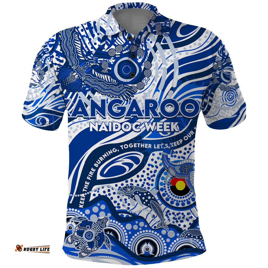 Custom NAIDOC Week 2024 Kangaroos Polo Shirt Aboriginal Animals Keep The Fire Burning