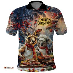 Personalised Aussie Christmas Kangaroo and Koala Polo Shirt