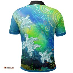 Custom Text Aboriginal Polo Shirt - Indigenous Turtle Ocean Dot Painting Art