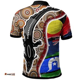 Polo Shirt - Australian Aboriginal Crocodile With NAIDOC Flags