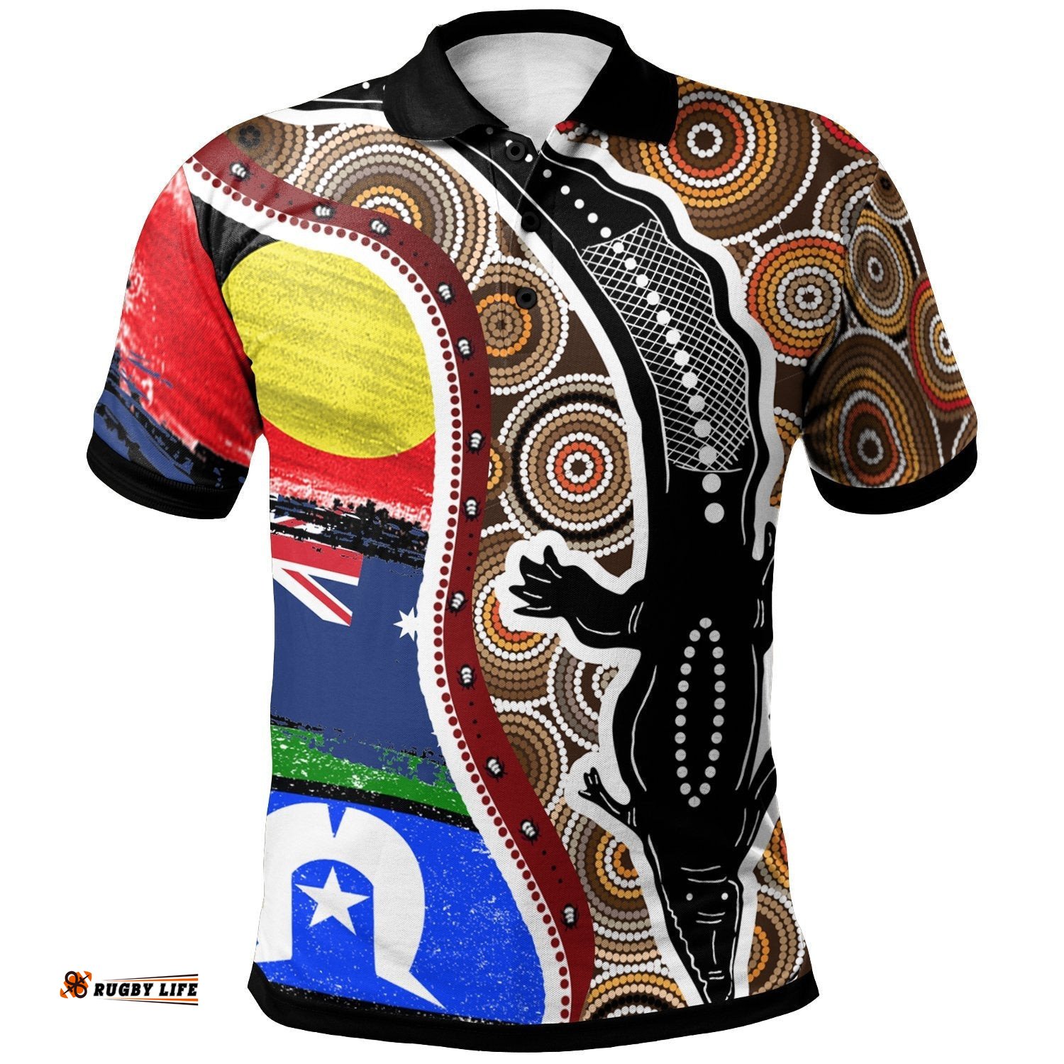 Polo Shirt - Australian Aboriginal Crocodile With NAIDOC Flags