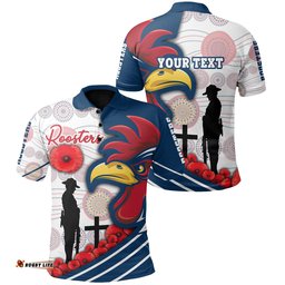 Custom Personalised Australia Roosters Polo Shirt Anzac Day - Three Tiles Style