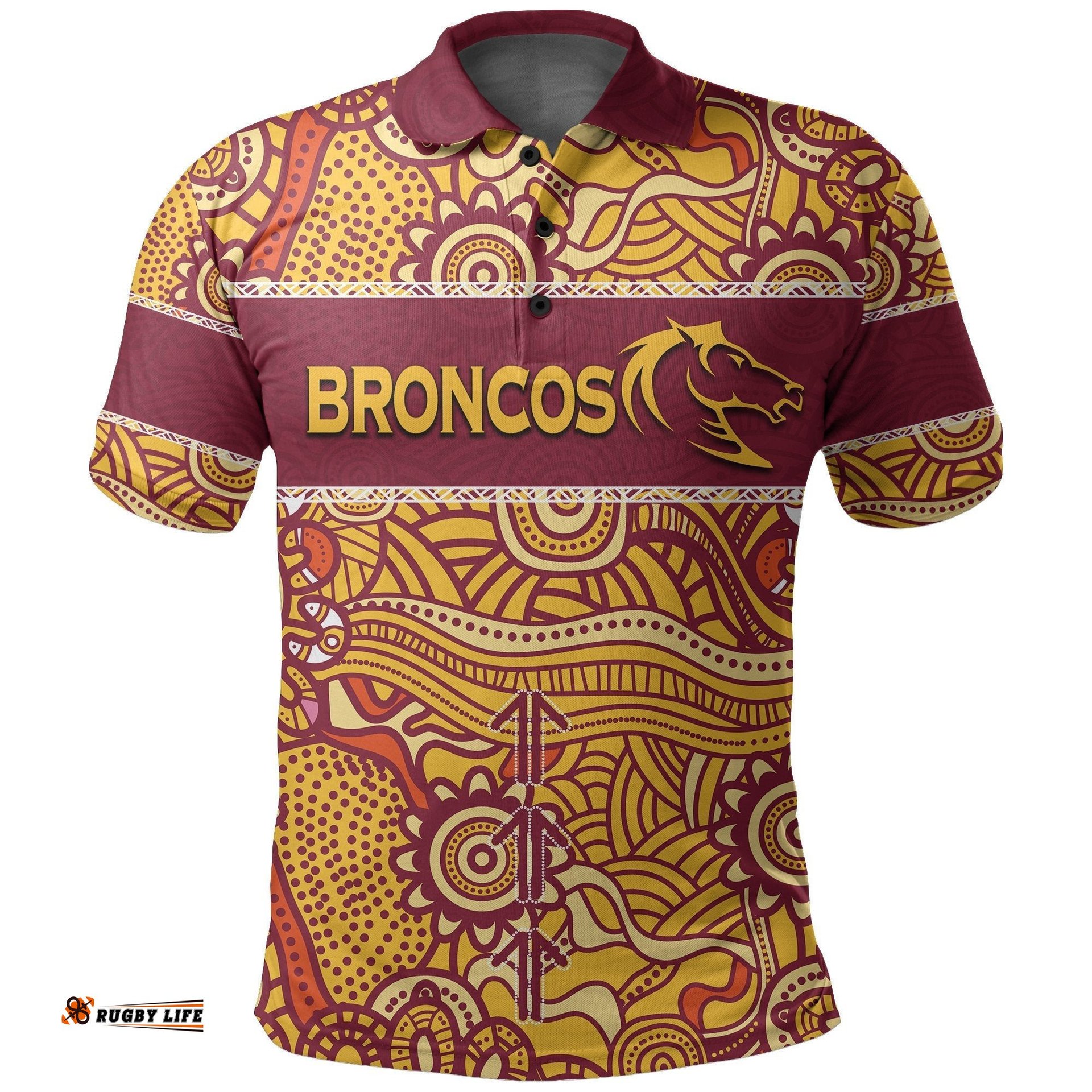 Custom PersonalisedBrisbane Broncos Polo Shirt Aboriginal Patterns