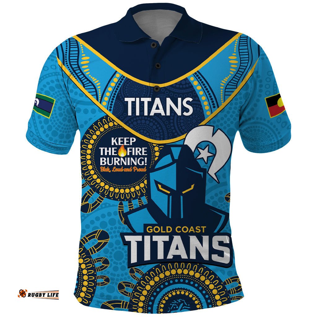 Custom NRL Titans NAIDOC Week Polo Shirt Keep The Fire Burning Indigenous Art