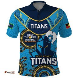Custom NRL Titans NAIDOC Week Polo Shirt Keep The Fire Burning Indigenous Art