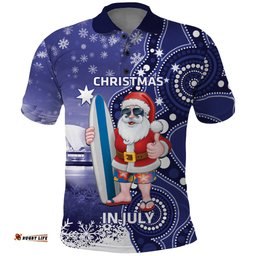 Christmas In July Australia Polo Shirt Santa Surfboard Sydney Opera House - Blue