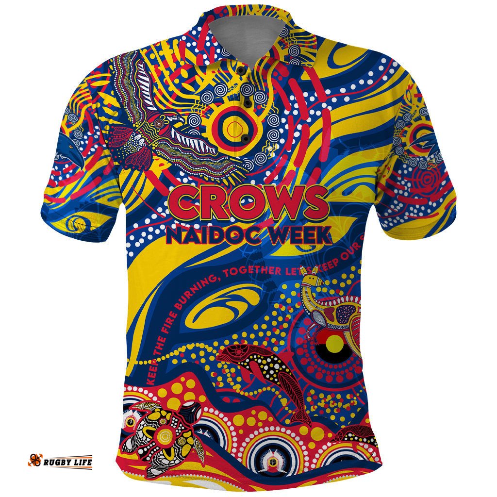 Custom NAIDOC Week 2024 Crows Polo Shirt Aboriginal Animals Keep The Fire Burning