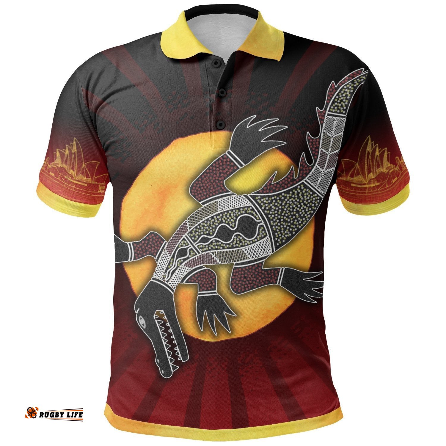 Polo Shirt - Aboriginal Crocodile with the Sydney Opera House