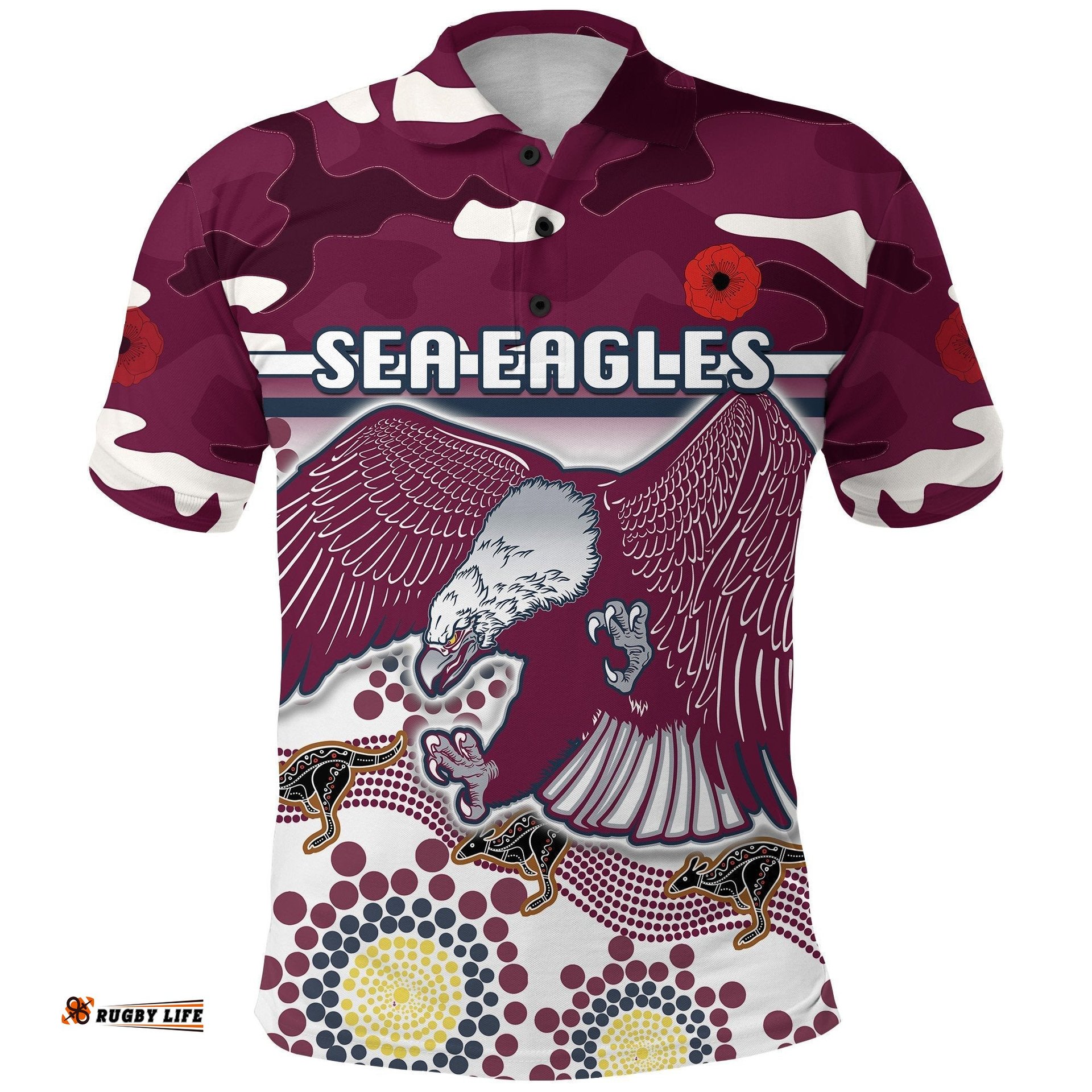 Sea Eagles Anzac Day Polo Shirt Simple Indigenous Camouflage