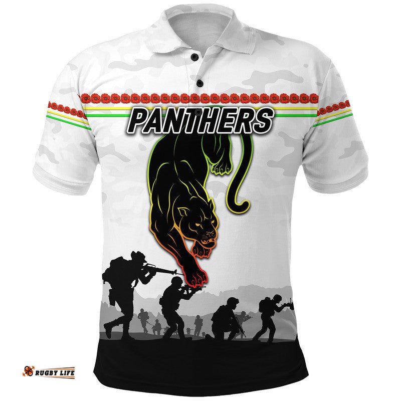 Custom Personalised Panthers ANZAC Polo Shirt Simple Style - White