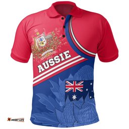 Polo Shirt - Aus Flag and Coat of Arms Shirt Waratah Flowers