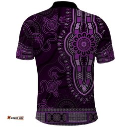 Purple African Dashiki With Australia Aboriginal Art Polo Shirt