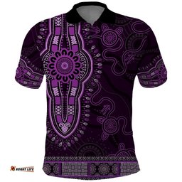 Purple African Dashiki With Australia Aboriginal Art Polo Shirt