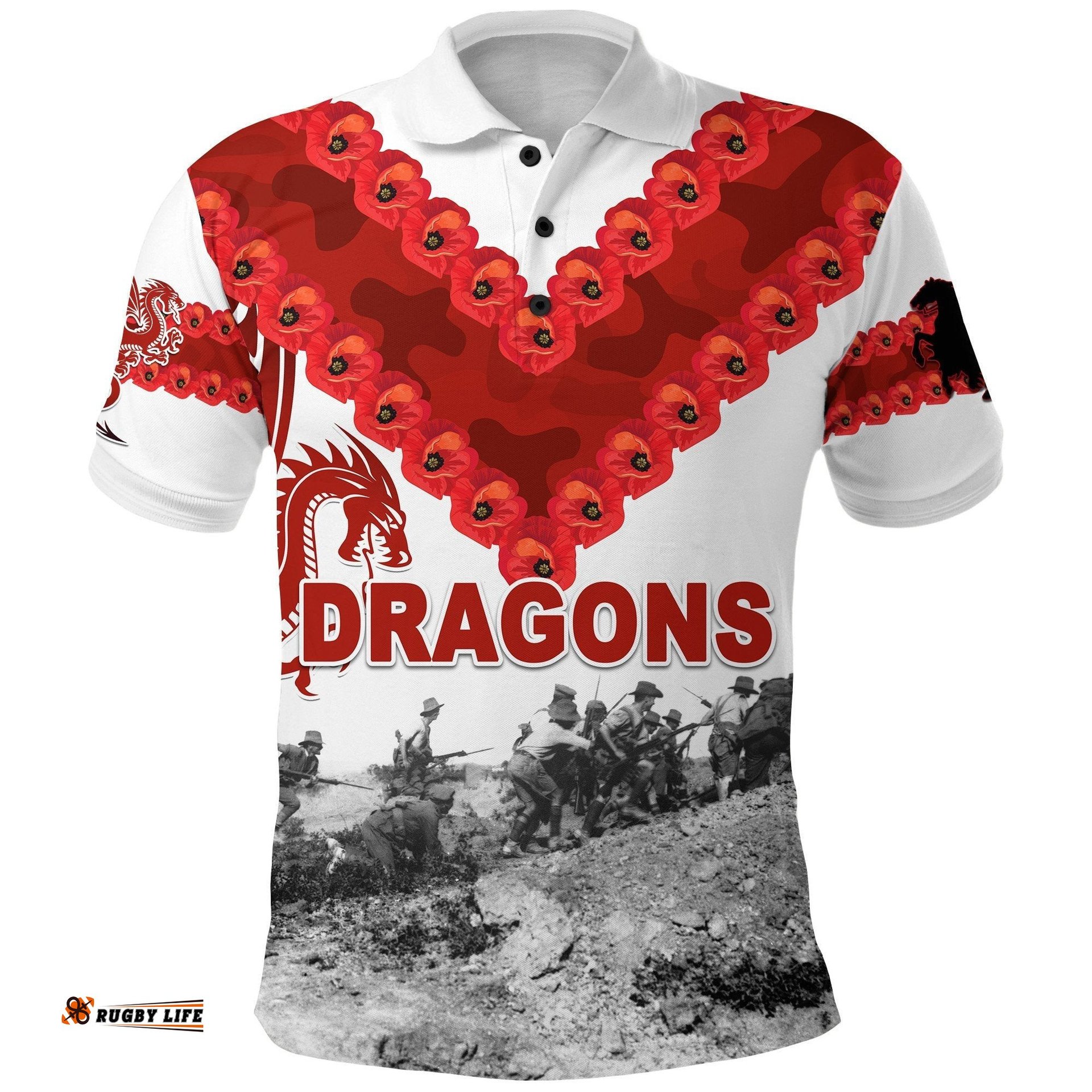 St. George Illawarra Dragons Polo Shirt Anzac Day Simple Style