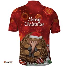 Australia Christmas In July Polo Shirt Echidna Santa Claus