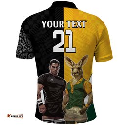 Custom New Zealand and Australia Rugby Polo Shirt Kangroo and Maori Warrior Together