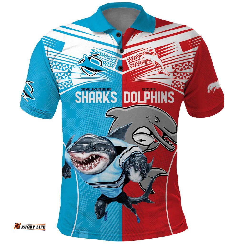Custom Dolphins and Shark Polo Shirt Together Sporty Style