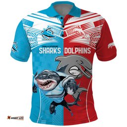 Custom Dolphins and Shark Polo Shirt Together Sporty Style