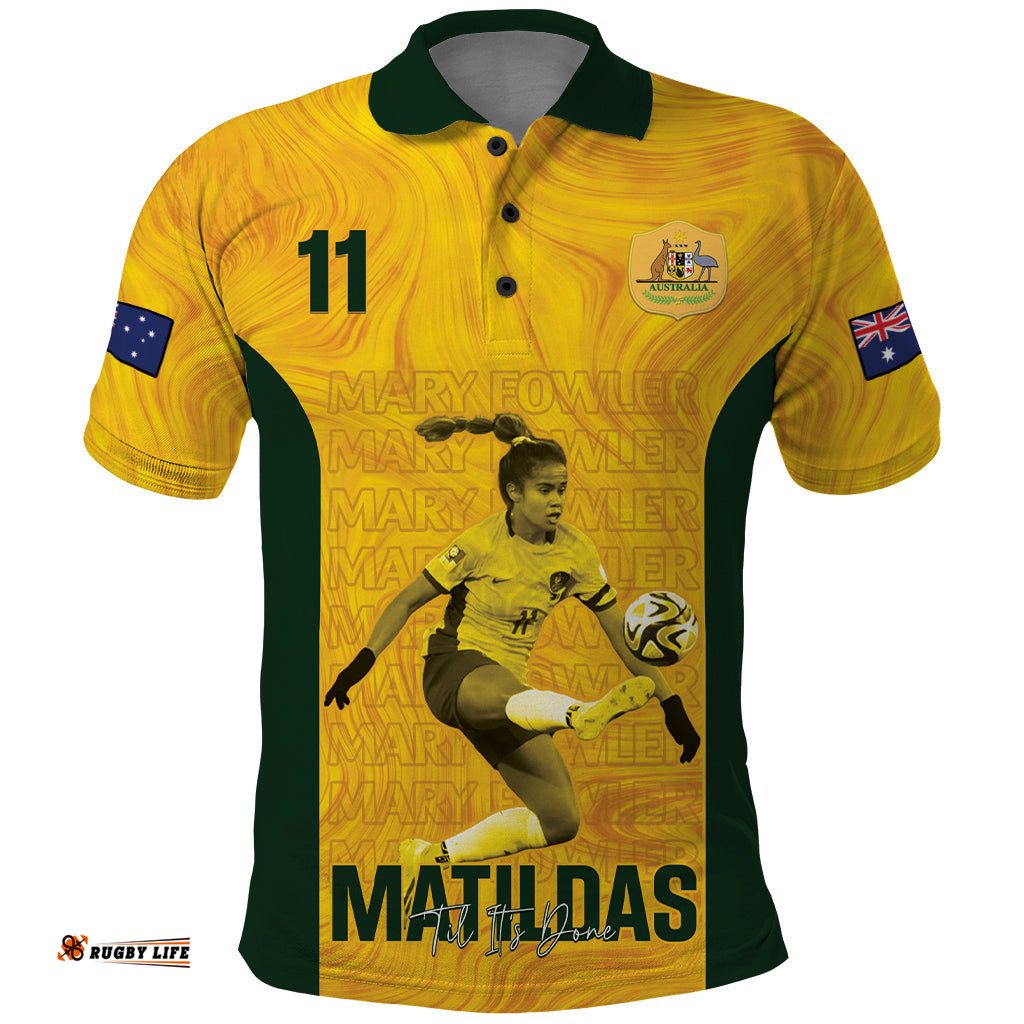 Australia Soccer Polo Shirt Fowler Matildas - Gold Marble